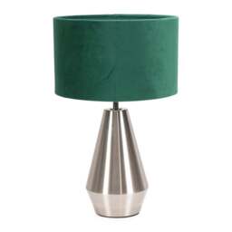 ValueLights Jax Brushed Chrome Touch Table Lamp Forest Green Velvet Shade and Bulb