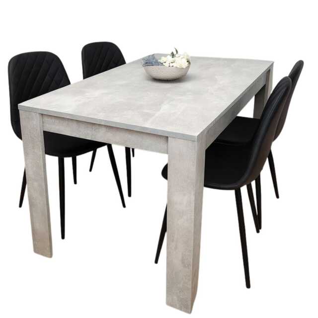 Dining Table and 4 Chairs stone grey Effect Table with 4 Black Gem Patterned Chairs