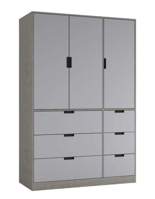 RIGA 3 Door 6 Drawer Wardrobe Grey Cedar Grey & Grey 10 x 44.5 x 79 1