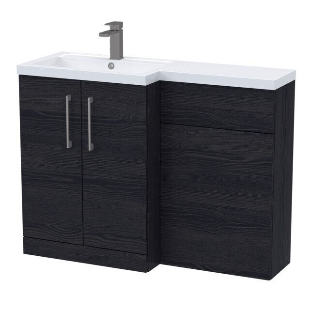 Balterley Left-Hand Bathroom Vanity and WC Unit Combination with Basin, with Handles Black Black Woodgrain