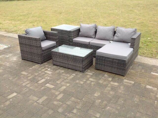 Fimous 5 Seats Rattan Sofa Set Coffee Table Chair Set Outdoor Patio Garden Furniture In Dark Grey
