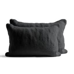 Teddy Bear Fleece Super Soft Cosy Pillow Case Pair Black Black