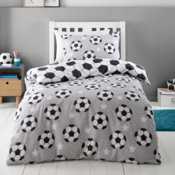 Brushed Cotton Football Stars Reversible Duvet Cover Set Grey Toddler
