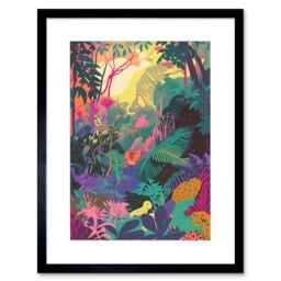 "Vibrant Tropical Rainforest Jungle Sunrise 9x7"" Black Framed Wall Art Print"