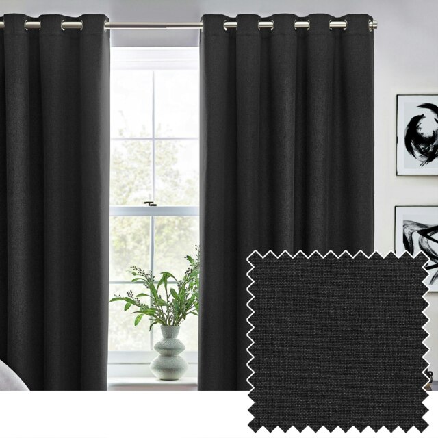 furn. Dawn Blackout Black Eyelet Curtains (W)168cm x (D)137cm Multi