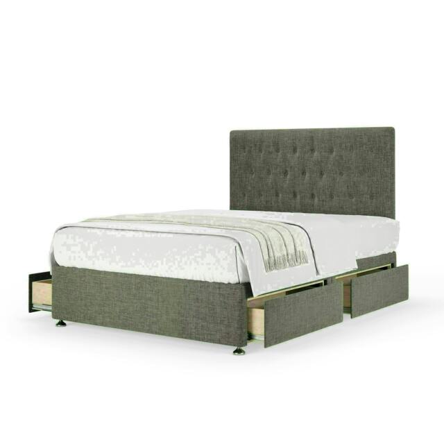 Slate Linen 4 Drawer Divan Base and Lona Headboard Super King