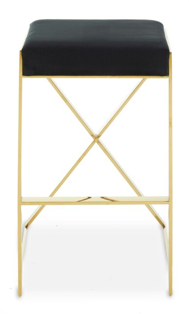 Orsina Black Velvet Bar Stool, Gold Finish Frame Bar Chair with Footrest, Modern Design Home Stool for Living Area