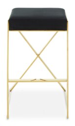 Orsina Black Velvet Bar Stool, Gold Finish Frame Bar Chair with Footrest, Modern Design Home Stool for Living Area