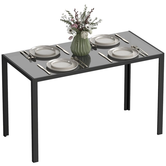 HOMCOM Modern Rectangular 4 Seater Dining Table with Tempered Glass Top