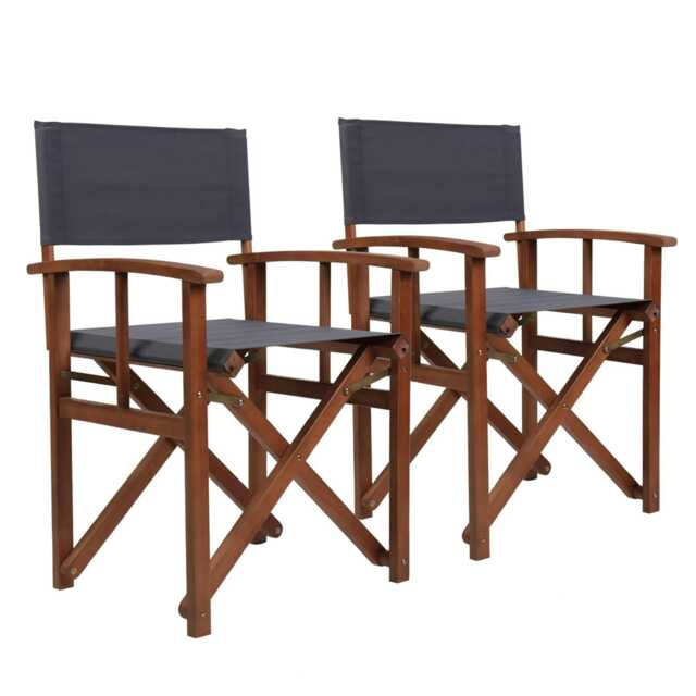 Charles Bentley FSC Wooden Pair of Folding Directors Chairs Grey Pop-Up Garden