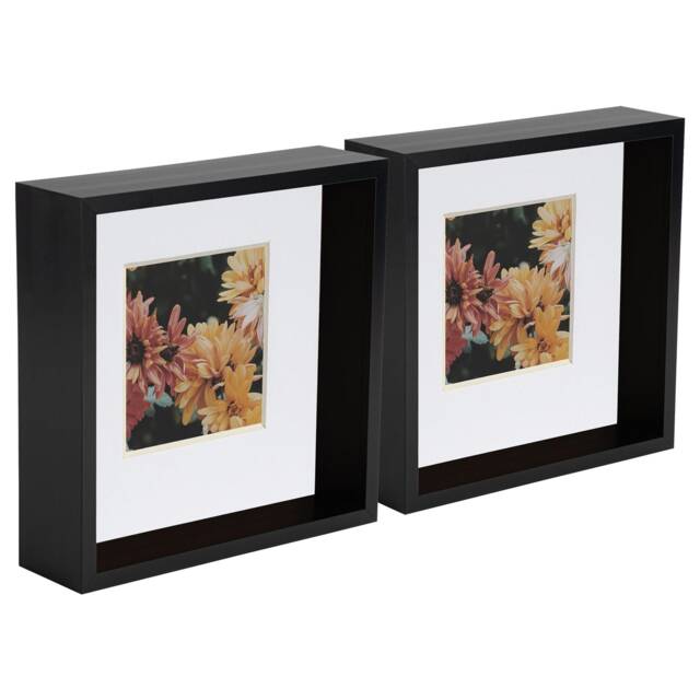 "Nicola Spring 8 x 8"" Deep Photo Frames - Black/White Mount - 3D Deep Box Picture Frame Display Case (22.5 x 22.5cm) x5"