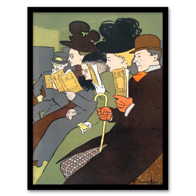 Edward Penfield Framed Wall Art People Reading Magazine on Train Home Décor