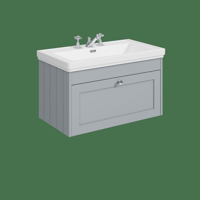 Balterley Wall Hung 1 Drawer Unit with Classic Basin 3 Tap Hole Grey 431 x 800 x 453mm