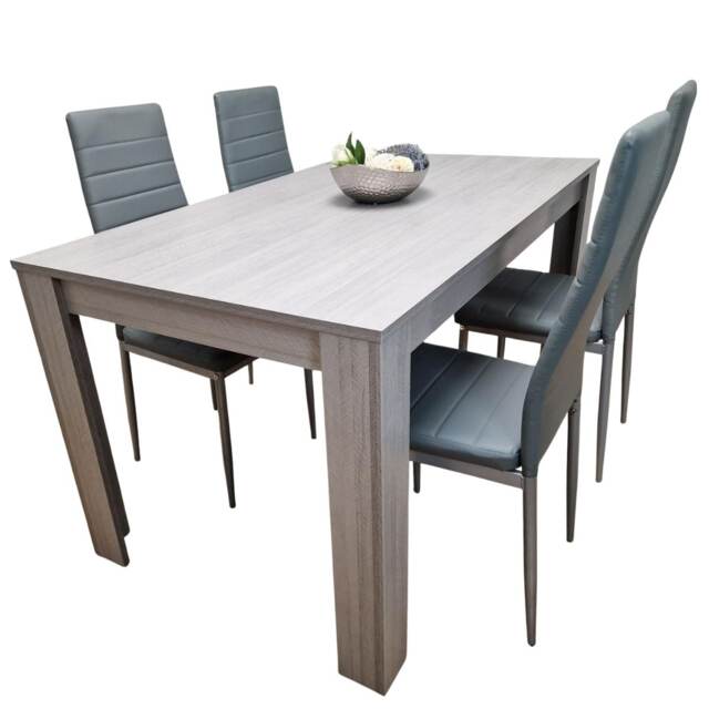 Grey Wooden Dining Table with 4 Grey Faux Leather Chairs Dining Set Furniture Grey One Size 6