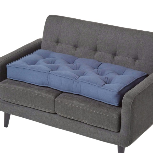 Homescapes Navy Cotton 2 Seater Booster Cushion Blue Navy H 10 x W 100 x D 48 cm