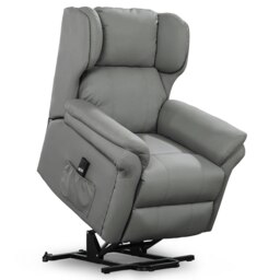 Oakford Single Motor Rise Recliner Bonded Leather Wingback Chair (Grey)