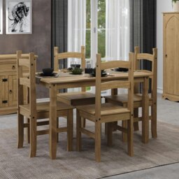 Premium Corona Rectangular Dining Set with Table and 4 Chairs in Grey or Brown Waxed Pine - Solid Wood Brown Brown 1