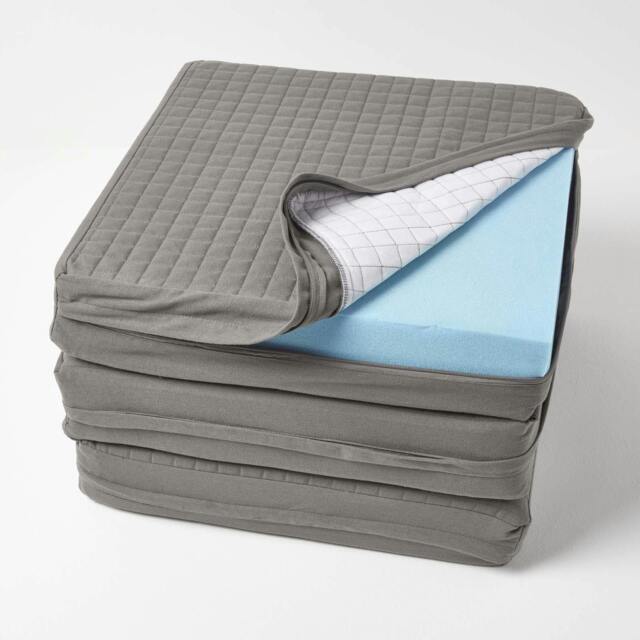 Homescapes Grey Quilted Cotton 3 Seater Orthopaedic Booster Cushion Cover Grey Grey 150 x 50 x 10 cm