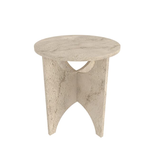 Decorotika Merit Rond Side End Table - 50 cm H x 45 cm W x 45 cm D Multi Travertine 1