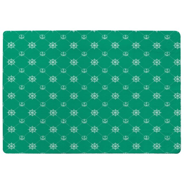 Nautical Elements On Green Rug Multi