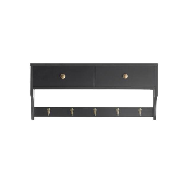 SoBuy Wall Coat Rack with 2 Drawers and 5 Hooks, Black, 23.6x5.9x10.6 inches, 5 kg - FRG178-SCH