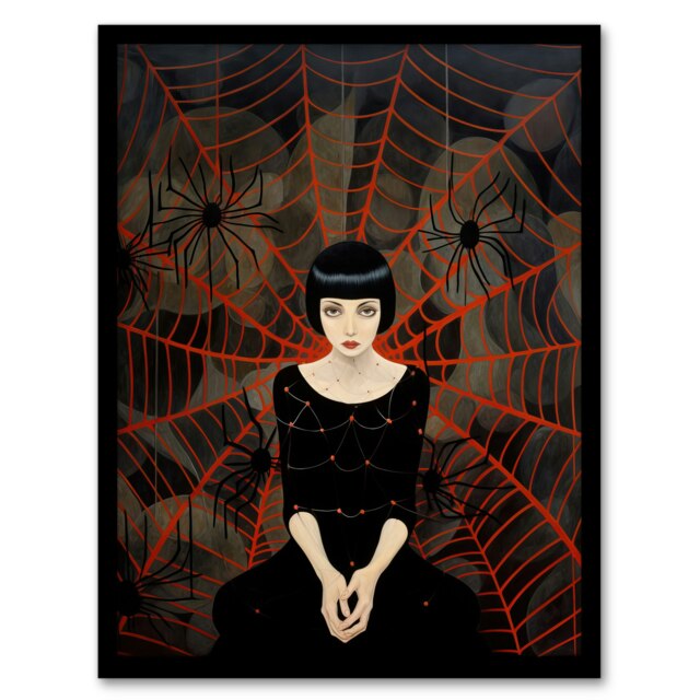 Arachnophilia Oil Red Woman Arachnid Spider Black Framed Wall Art Print A4