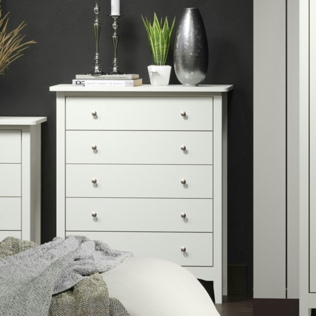 Como 5 Drawer Chest of Drawers - Shaker Style Bedroom Storage Cabinet with Space Saving Design White White 1