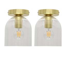 Set of 2 Belten - Glass Cloche Satin Brass Ceiling Light Fittings