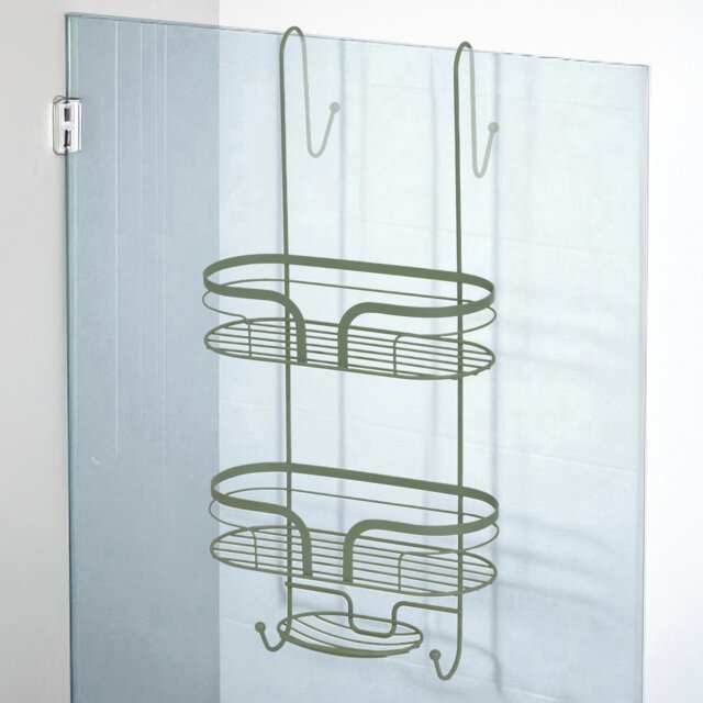 Showerdrape Dante Sage Green 2 Tier Over Door Hook Door Shower Caddy Green Sage Green 1