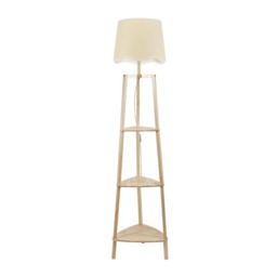 ValueLights Hiru Natural 3 Tier Shelf Floor Lamp White Trim Scallop Shade Brown White