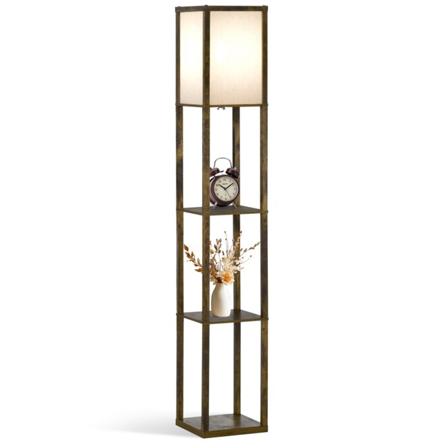 HOMCOM 3Tier Floor Lamp, Floor Light with Storage Shelf, Reading Standing Lamp with Acrylic Shade for Living Room, Bedroom, Kitchen, Dining Room, Office, Dorm, 160cm, Brown