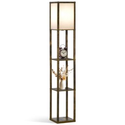HOMCOM 3Tier Floor Lamp, Floor Light with Storage Shelf, Reading Standing Lamp with Acrylic Shade for Living Room, Bedroom, Kitchen, Dining Room, Office, Dorm, 160cm, Brown