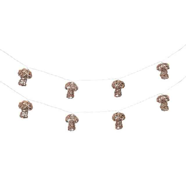 ValueLights 10 x Battery Operated Outdoor Mushroom Rattan Garden String Lights