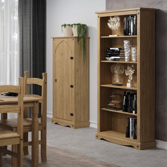 Corona Premium Tall 5-Shelf Bookcase - Solid Pine Construction with Metal Hardware and Dovetail Detailing Brown Antique Waxed Pine One Size 1