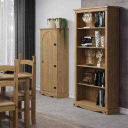 Corona Premium Tall 5-Shelf Bookcase - Solid Pine Construction with Metal Hardware and Dovetail Detailing Brown Antique Waxed Pine One Size 1