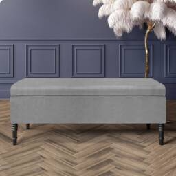 Paris Plain 180cm Ottoman Storage Bench - Plush Velvet Shoe Bench - Silver Upholstery Footstool with Storage