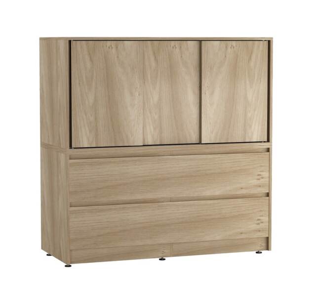 120cm 3 Sliding Door 4 Drawer Bedside Cabinet Storage End Unit Bedroom Furniture Multi Oak 1