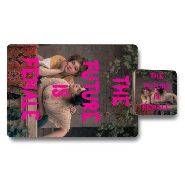 12 Piece Placemat And Coaster Set With Designer Artwork And Wood Bottom