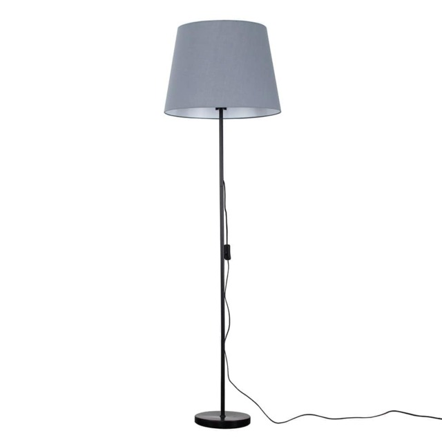 ValueLights Charlie Black Floor Lamp Grey Taper Shade and Bulb