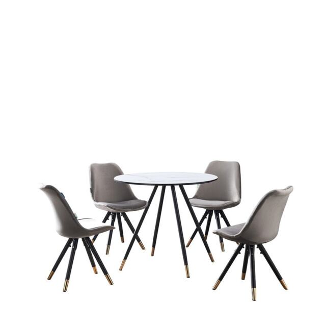 Sofia Dorchester LUX Dining Set – Sleek White Dining Table with Set of 4 Chairs, Modern Elegant Design for Stylish Dining Rooms Grey Dark Grey