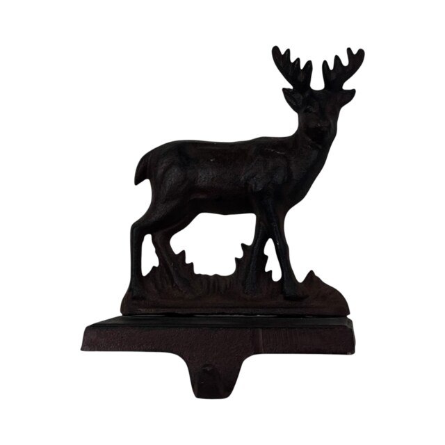 Cast Iron Reindeer Christmas Stocking Holder Rustic Brown