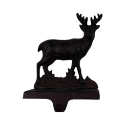 Cast Iron Reindeer Christmas Stocking Holder Rustic Brown