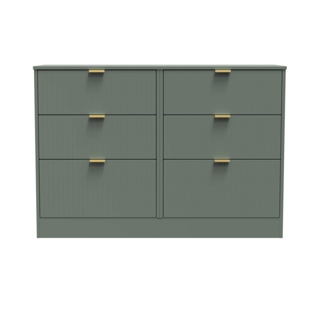 Denver 6 Drawer Wide Chest of Drawers in Reed Green (Ready Assembled) Green Reed Green