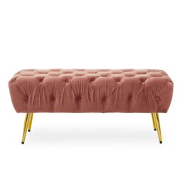 Orsina Pink Velvet Footstool Bench, Ottoman Footstool with Soft Upholstery, Gold Finish Leg Velvet Pouffe for Home