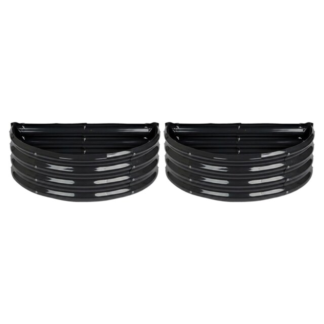 Harbour Housewares Raised Garden Beds - 2x Anthracite Semi-Circle Bottomless Galvanised Steel Metal Planter Box 90 x 45cm