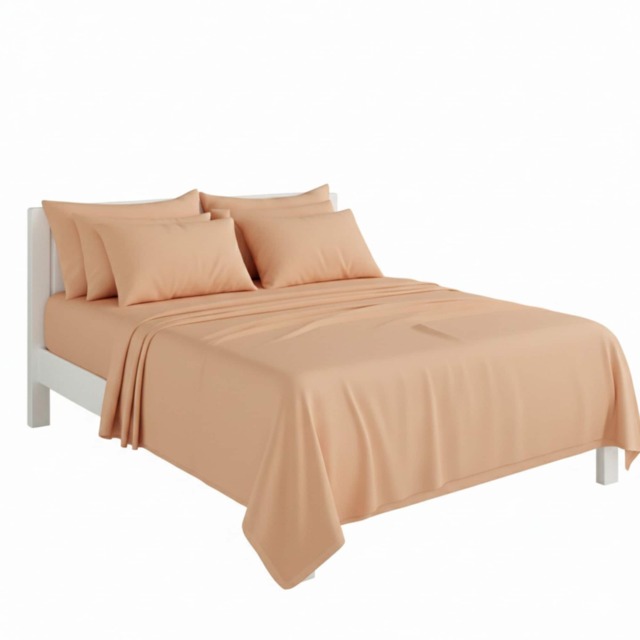 Plain Poly Cotton Easy Care Fitted Flat Sheet Matching Pillowcases Set Orange Single
