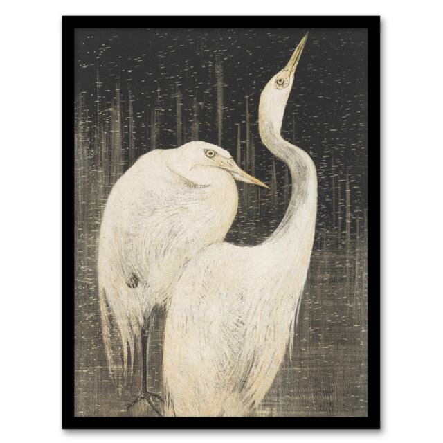 "Two Egrets in the Snow Vintage Framed Wall Art Print van Hoytema 12x16"""