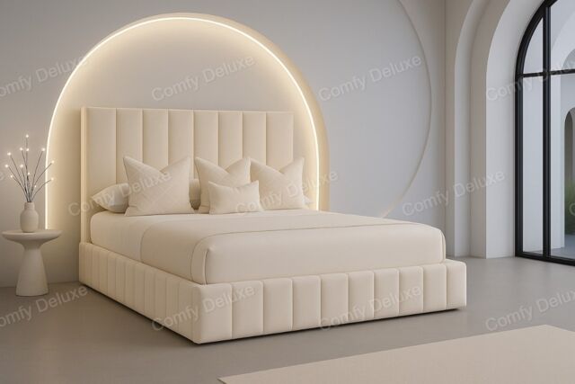 Cream 5ft Kingsize Plush Velvet Astro Bed Frame Solid Base