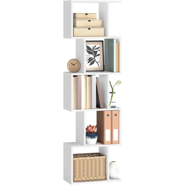 6-Tier Cube Display Shelf, Freestanding Room Divider Bookcase for Bedroom, Living Room and Office, Matte White