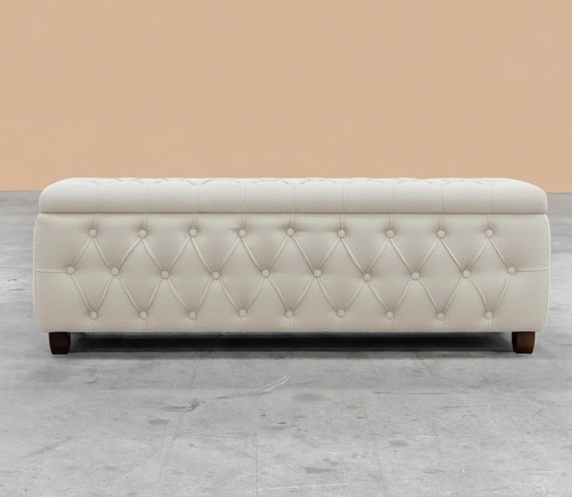 120cm Riga Ottoman Storage Box with Wooden Legs, White Velvet Upholstered Chesterfield Storage Ottoman Box
